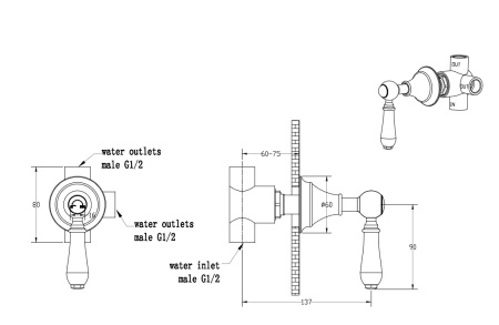 Фото дайвертер встраиваемый boheme imperiale 623, золото