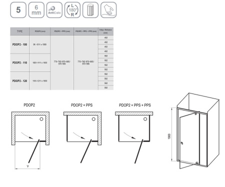 Фото дверь в нишу ravak pivot pdop2-120 03gg0101z1 120*190 см, профиль белый+хром/стекло прозрачное