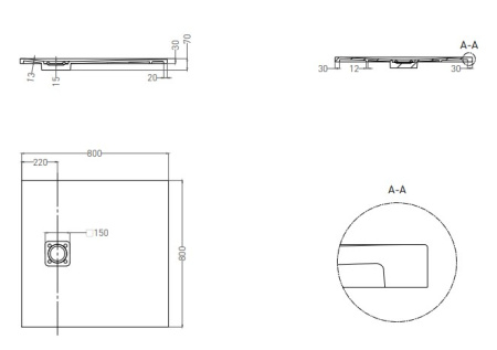Фото поддон литьевой камень salini oasi s-stone 120323mrf 80*80 см матовый, покраска по ral полностью