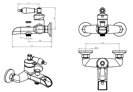 Фото смеситель для ванны boheme vogue crystal 213-crst, золото