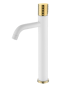 Фото смеситель для раковины высокий boheme stick 122-wg, белый глянец/золото
