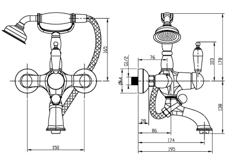 Фото смеситель для ванны boheme tradizionale cromo 263, хром