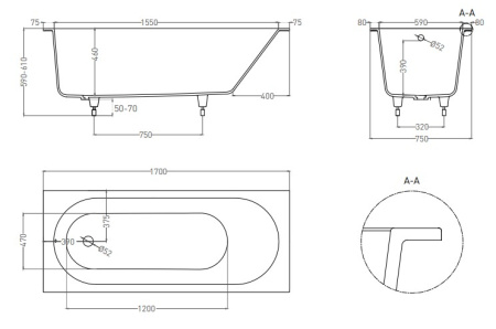 Фото ванна salini s-stone ornella 102321mrf 170*75 см, матовая покраска по ral полностью