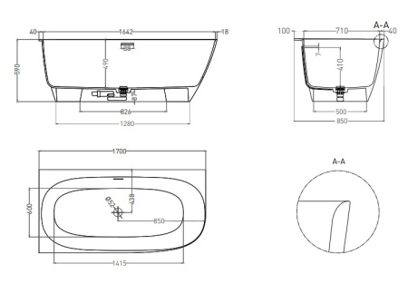 Фото ванна salini s-stone sofia corner l 102525mrf 170*85 см, матовая покраска по ral полностью