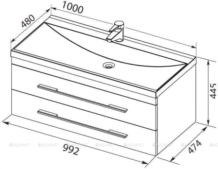 Фото тумба подвесная с раковиной aquanet верона 100 белый, 2 ящика