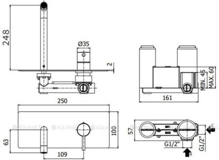 Фото смеситель для раковины paffoni light lig106no встраиваемый в стену, черный матовый