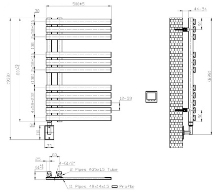 Фото полотенцесушитель электрический boheme venturo 721-b 80*50 см, черный матовый