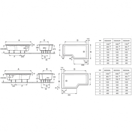 Фото акриловая ванна jacob delafon bain-douche neo правая 180*90 см, белая