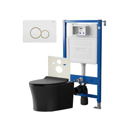 Фото сет: инсталляция point элемент pn45120 + клавиша виктория бел/золото pn44061wg +унитаз вега чёрн мат